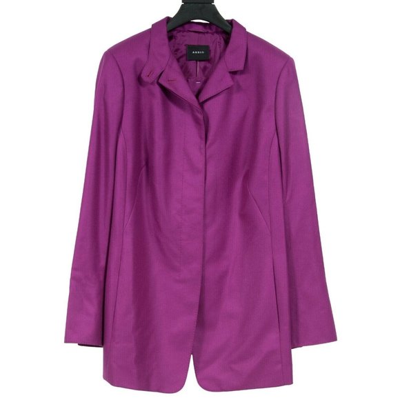 Akris Womens Lando Jacket Blazer Size 16 Violet Purple 100% Cashmere Twill